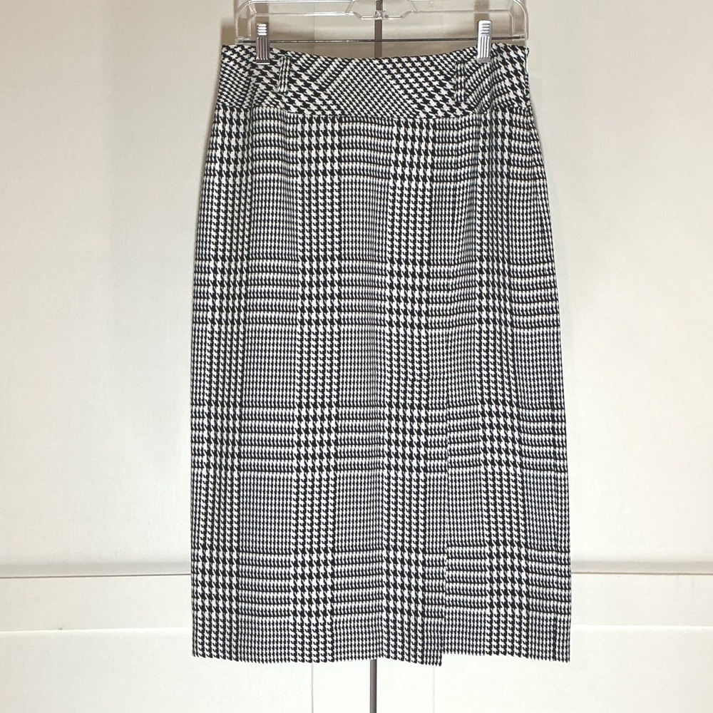 Vintage Evan-Picone Skirt Women 6 Black White Houndstooth Midi Dark Academia
